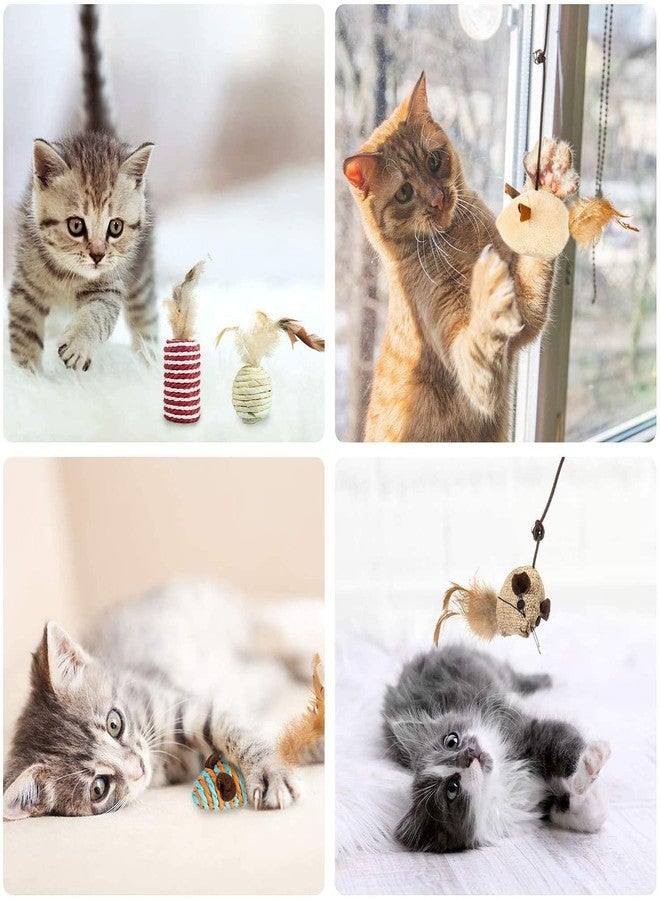 PETLICIOUS & MORE مجموعة هدايا ألعاب قطيفة تفاعلية من بيتليشوس آند مور® للقطط، تتضمن كرة من السيزال ولعبة فأر مع جرس وعصا ريش للقطط (مجموعة من 7 قطع) - Image 4
